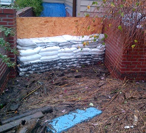 This wall of FloodSax alternative sandbags protected dozens of homes from a storm surge