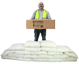 These 20 FloodSax sandless sandbags came from this one box that's easy to carry by  just one person