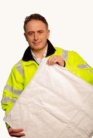 A FloodSax flood mitigation bag before it comes into contact with water