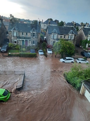 Flooding in Perth, Scotland, August 2020. Photo by Arran McKay.