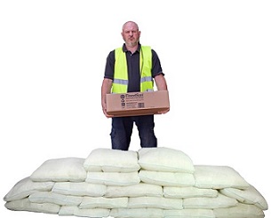 Many councils use FloodSax sandless sandbags. All these 20 FloodSax came from this one easy-to-carry box.