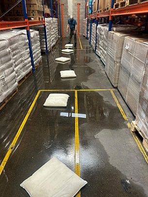 FloodSax soaking rainwater up inside the LRH Storage and Distribution warehouse at Birtley near Sunderland