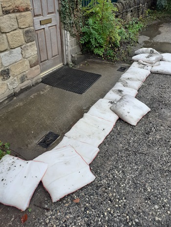 FloodSax alternative sandbags stopping water getting into the office at A F Connell near Halifax